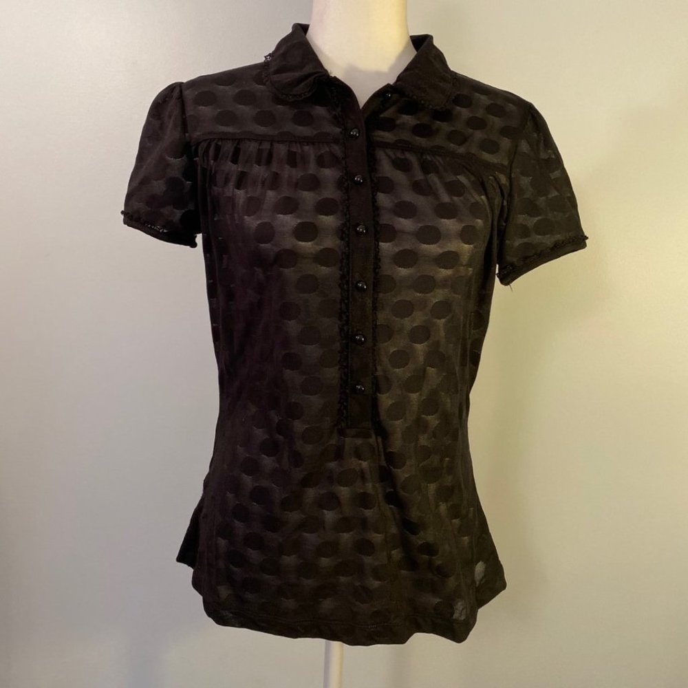 Mango Black Sheer Polka Dot Blouse